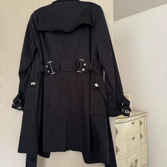 Excellent Trendy Trench Coat Belt Cotton Small 4 Above Knee Animal Print Lining - Picture 2 of 10